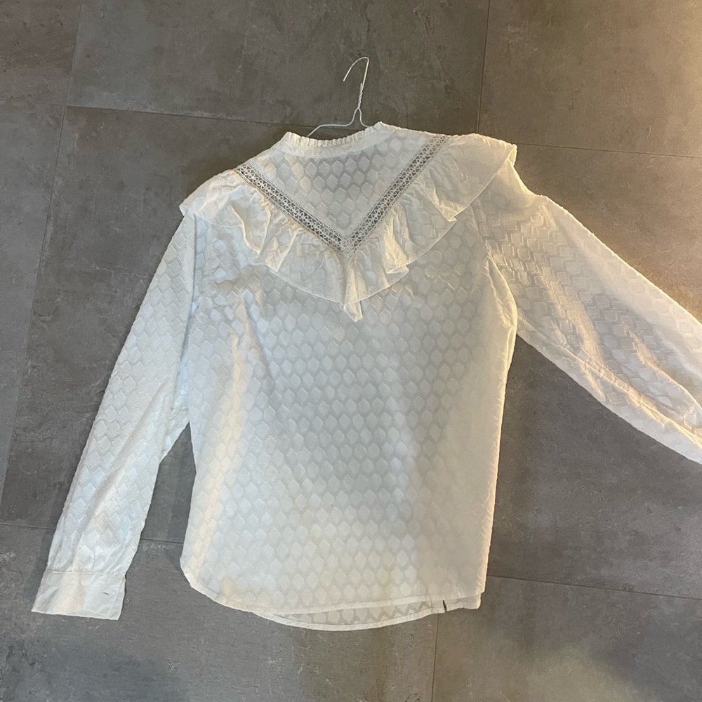 LOFT Ivory Ruffled Button-Up Blouse - Picture 3 of 4